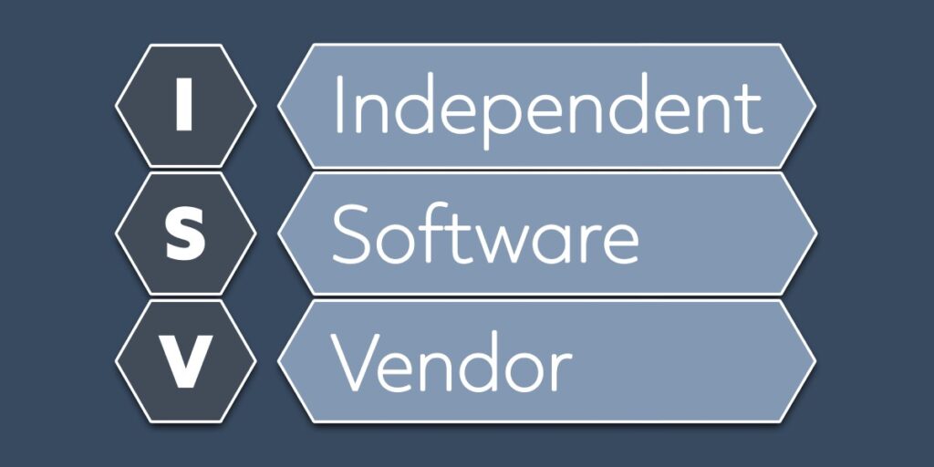 ISV, an Acronym Abbreviation of a term from the software industry, isolated on a blue background